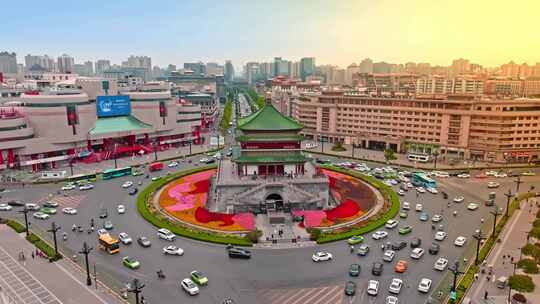 陕西西安古代建筑物航拍