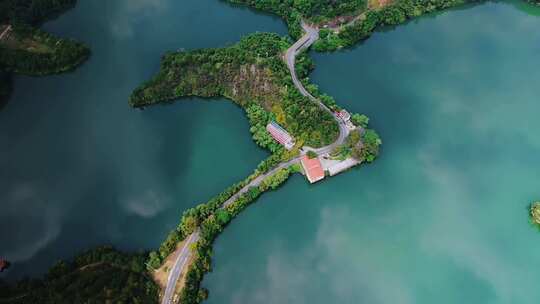 航拍九坑河水库大气山川湖泊