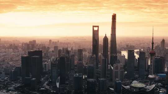 4K航拍上海浦东城市建筑日出风光