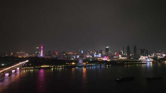 武汉长江夜景航拍长江两岸夜景江滨城市风光