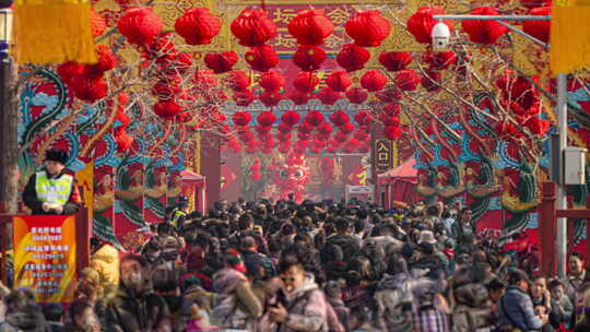 北京 地坛庙会 人群 过年 春节 灯笼视频素材模板下载