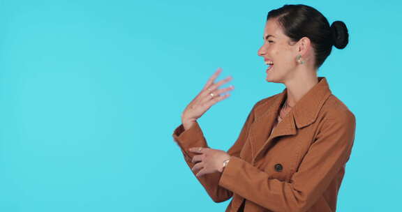 工作室中商业女性的手、手掌和肖像，用于广