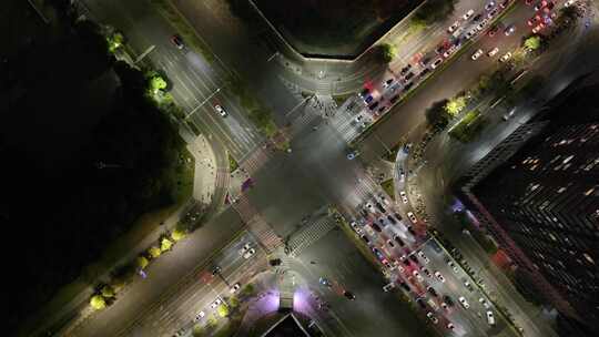 深圳夜景十字路口航拍车流交通马路道路公路