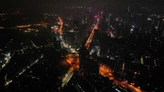 深圳罗湖区深南沿河立交夜景航拍