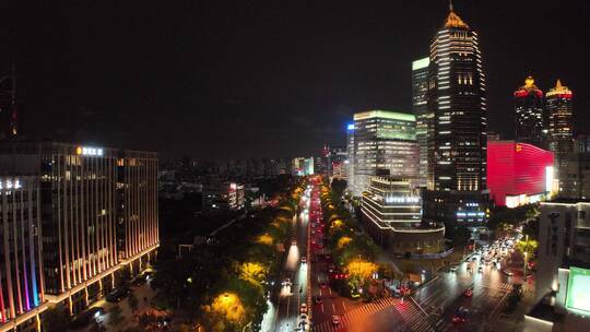 陆家嘴世纪大道夜景航拍空镜