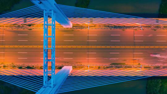 城市交通桥梁夜景车流航拍延时俯拍