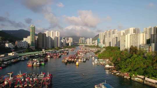 中国香港南区香港仔湾避风港航拍大景