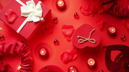 情人节的玫瑰盒和礼物蜡烛视频素材模板下载