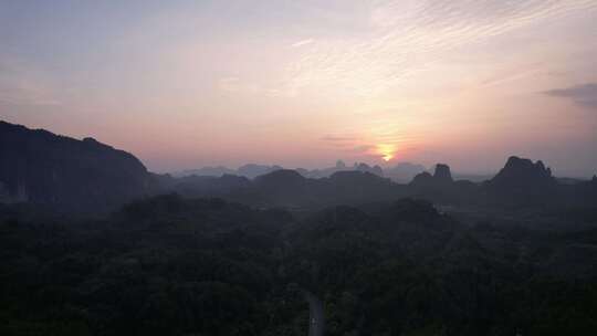 广东韶关丹霞山5A景区晚霞日落夕阳航拍