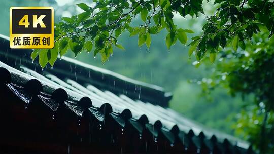 屋檐下的雨滴雨水惊蛰江南小镇雨天禅意空境