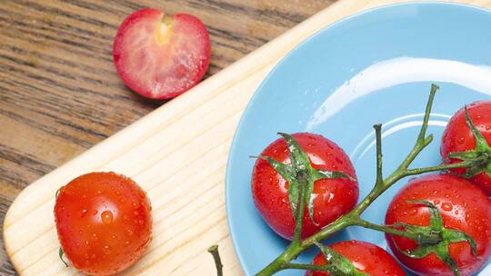 新鲜的水果圣女果小番茄4k特写
