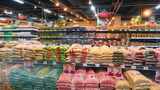 超市货架摆放的购物商品食品水果蔬菜ai素高清在线视频素材下载