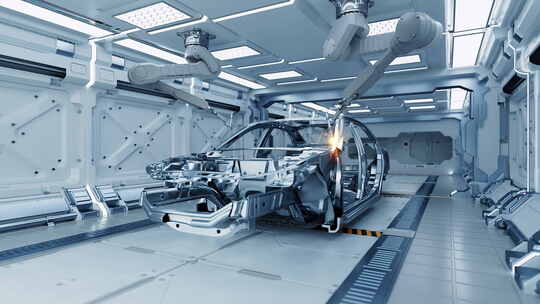 4k原创商用汽车机械臂制造工业智能生产线
