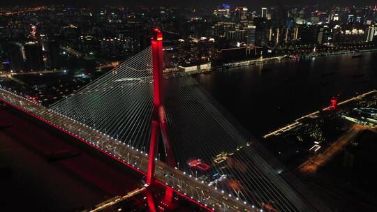上海杨浦大桥夜景航拍09(爬升)