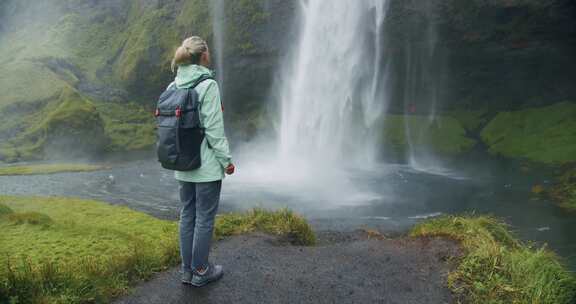 女人，Seljalandsfoss，瀑布