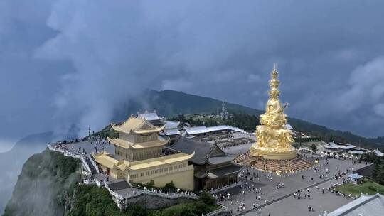 高清航拍四川峨眉山金顶万佛顶山脉