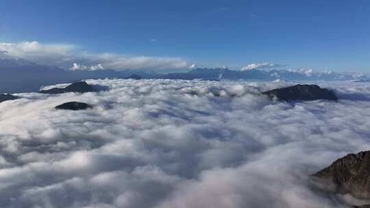 四川雅安牛背山云海云瀑贡嘎雪山高空航拍