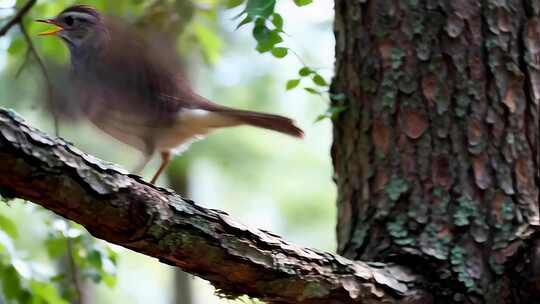 树枝上鸣叫的小鸟
