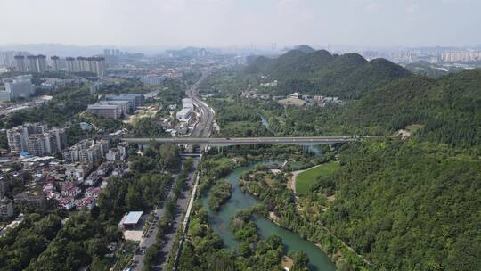 旅游景区贵阳十里河滩风景区航视频素材模板下载