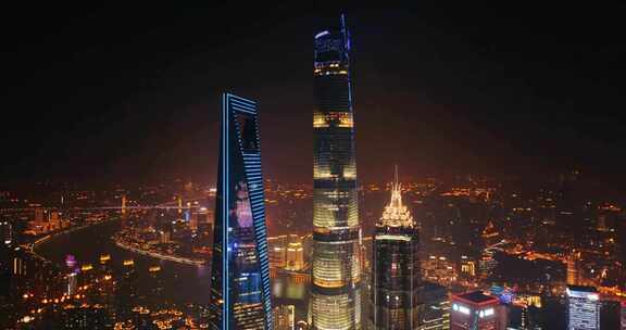 4K上海外滩陆家嘴cbd夜景航拍