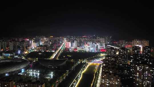 航拍甘肃定西城市夜景灯光