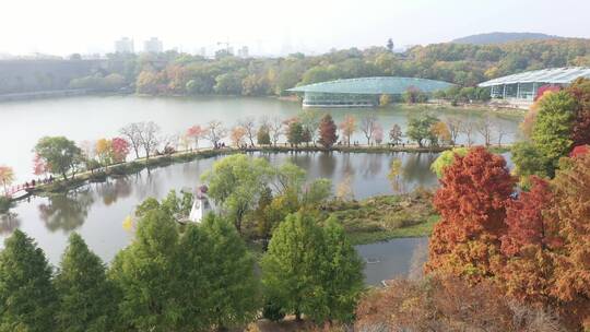 南京湖泊前湖景区景点航拍视频素材模板下载