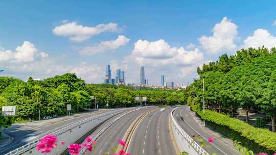 绿城南宁城市绿化高楼大厦道路交通车流延时