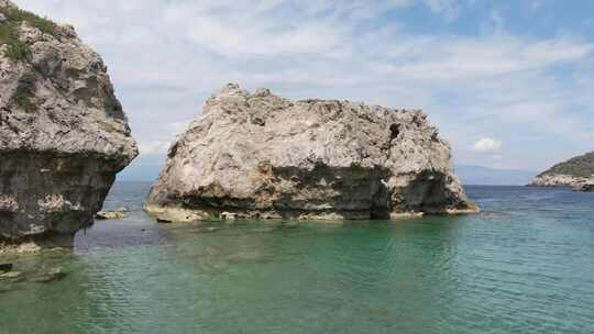 大岩石，海滩，海岸，海浪