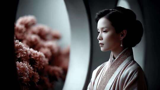 唐朝仕女凭窗凝望唯美古典意境