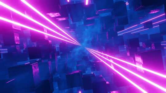霓虹光线方块穿梭场景