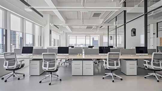 现代空旷办公室内部商务办公空间场景