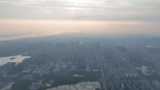 鄂州日出航拍城市日出景观城市清晨朝阳晨曦