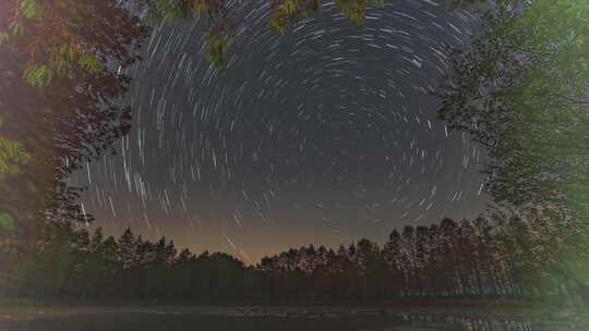 森林湖畔星轨夜空景象 永康大石坎星轨