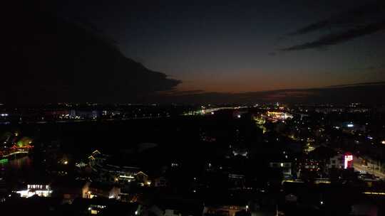 航拍浙江嘉兴西塘古镇景区夜景