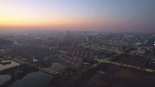 杭州滨江区白马湖城市夜景航拍