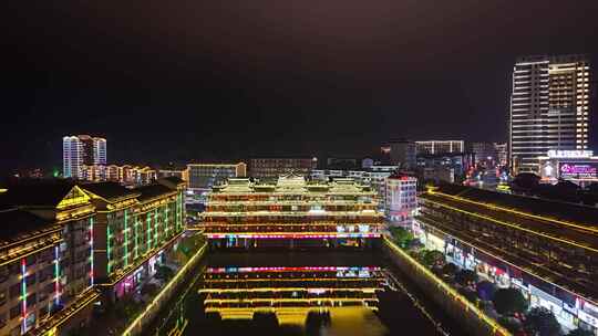 湖南怀化通道廊桥侗族廊桥风雨桥夜景航拍