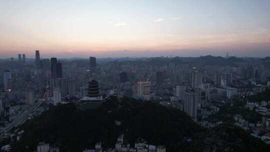 贵阳东山寺晚霞夜幕降临航拍