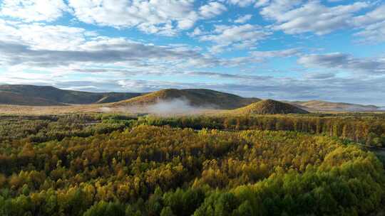 航拍秋季色彩斑斓的大兴安岭山林视频素材模板下载