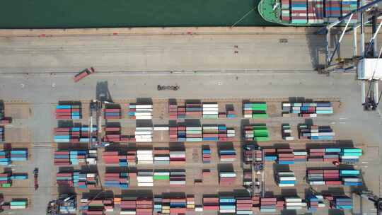 山东烟台港口码头进出口集装箱航拍视频素材模板下载