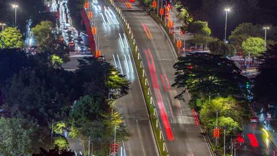 城市夜晚车流光轨 桂澜路与佛平路