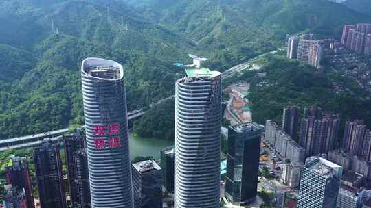 航拍深圳星河WORLD，中国最高双子塔塔视频素材模板下载
