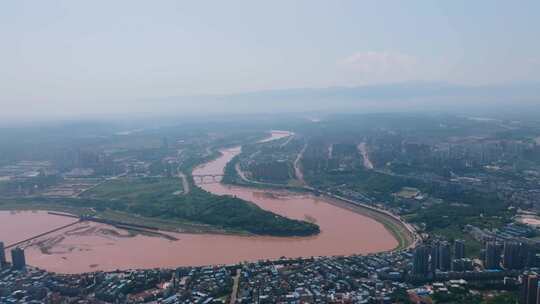 广安渠江城市风光鸟瞰大景