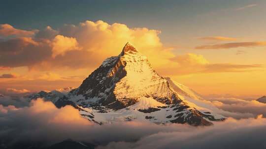 雪山云海日出景象