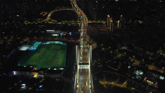 航拍上海南浦大桥璀璨夜景