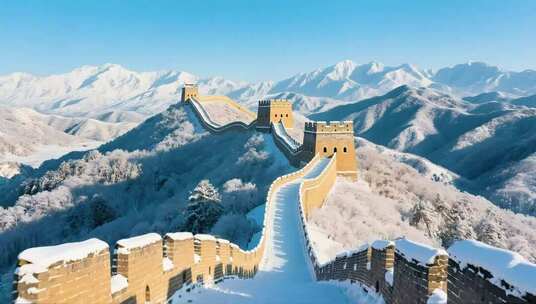 雪景中的中国长城全景