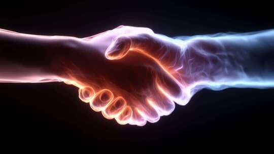 科技感十足的握手象征合作共赢