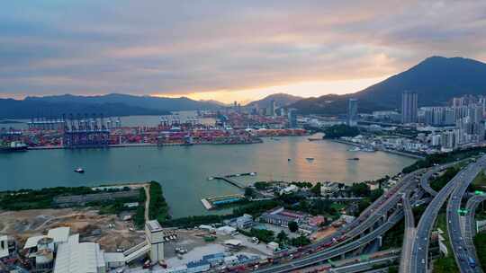 港口集装箱码头全景鸟瞰，深圳盐田港