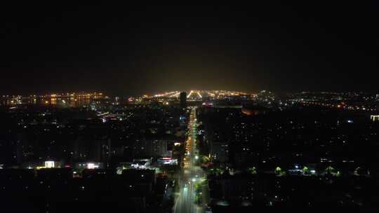 山东日照老城区城市夜景灯光航拍