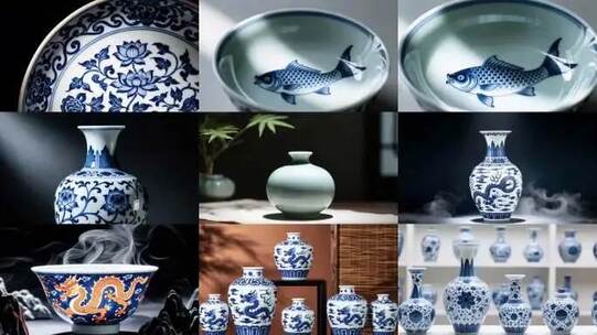 中国风陶瓷瓷器青花瓷传统工艺展示高清在线视频素材下载