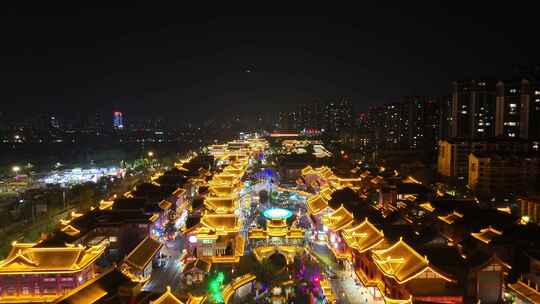 四川眉山东坡印象水街夜景航拍